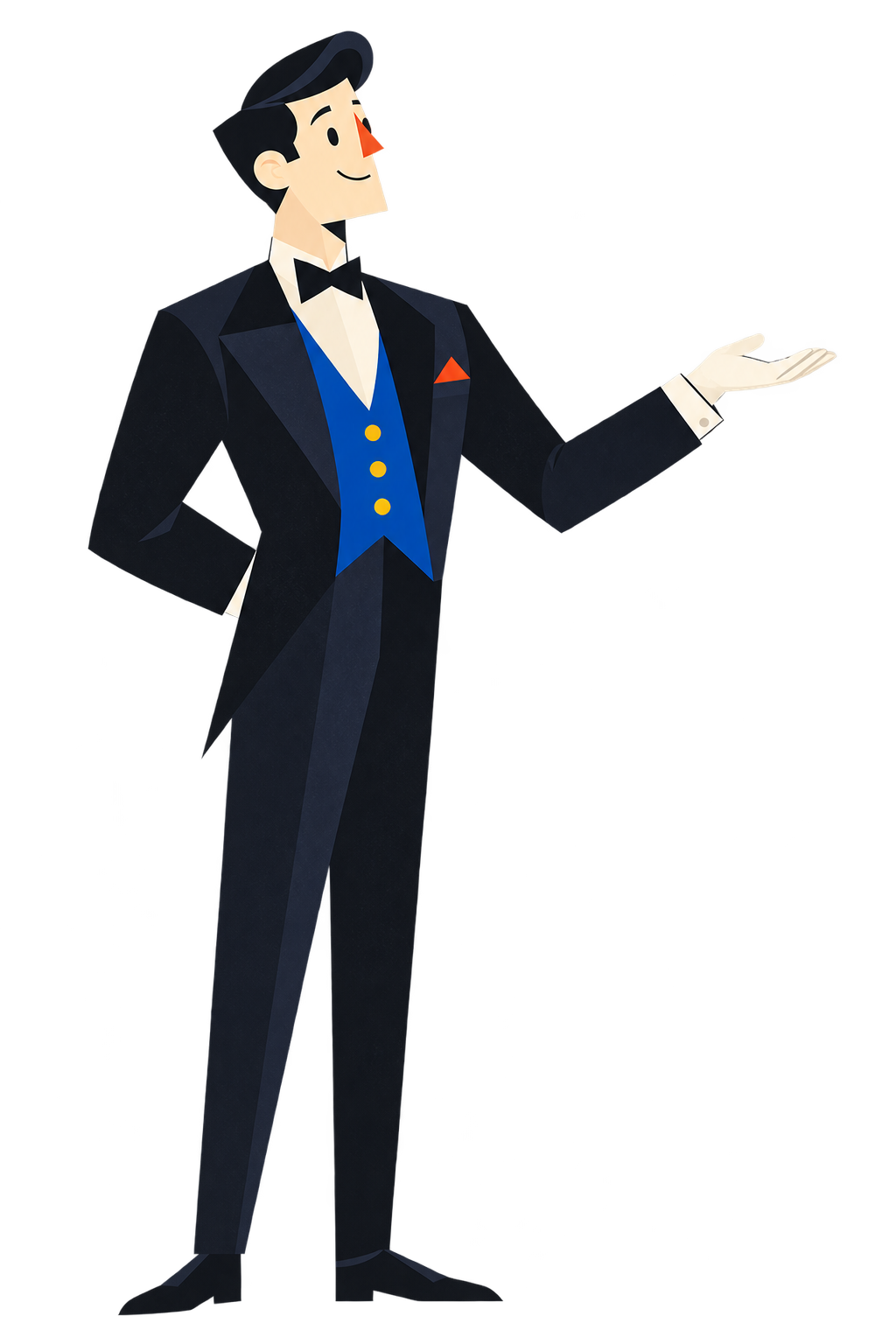 Ludwig zeigt mit offener Hand nach rechts.